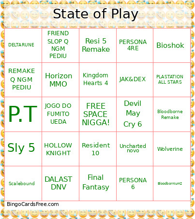 State Of Play Bingo Card 2