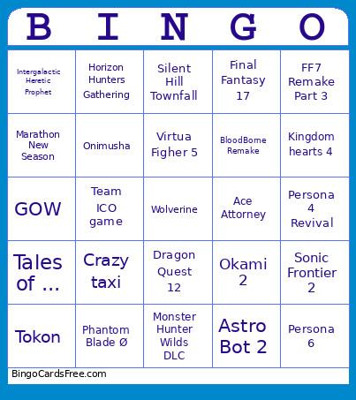 State Of Play Bingo Card