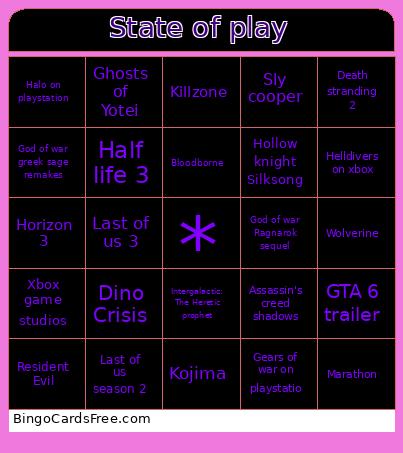 State Of Play Bingo Card