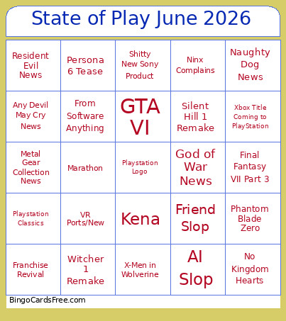 State Of Play June 2026 Bingo Card