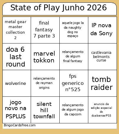 State Of Play Junho 2026 Bingo Card