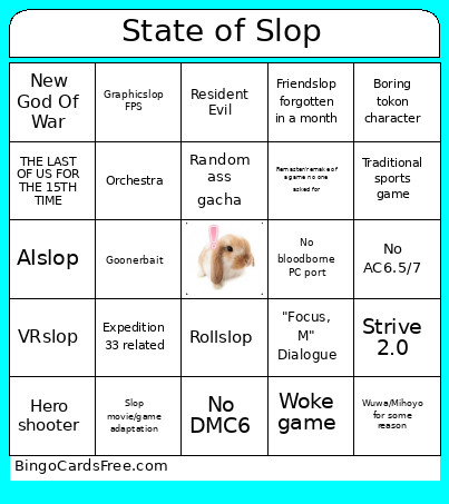 State Of Slop Bingo Card