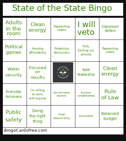 State Of The State Bingo Card