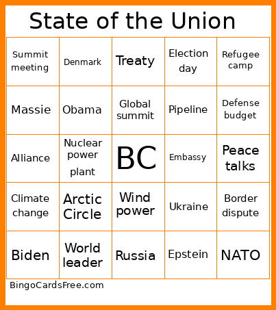 State Of The Union Bingo Card