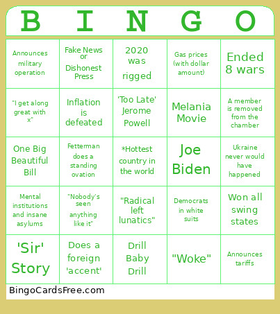 State Of The Union Bingo Card 2