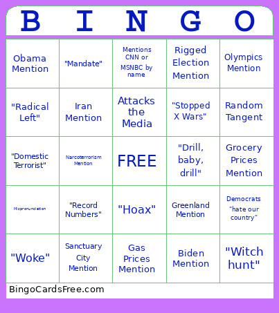 State Of The Union Bingo Card
