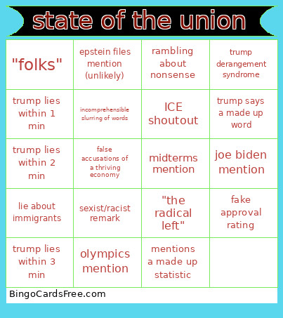 State Of The Union Bingo Card 2