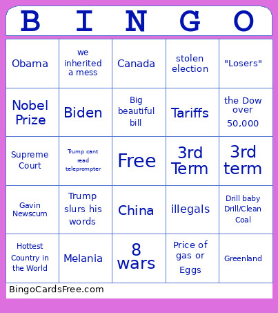 State Of The Union Bingo Card