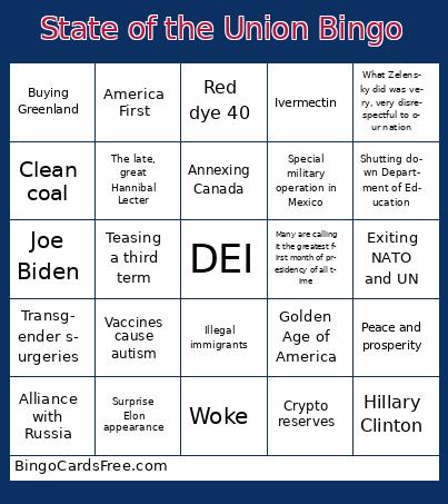 State of the Union Bingo Cards Free Pdf Printable Game, Title: State of the Union Bingo