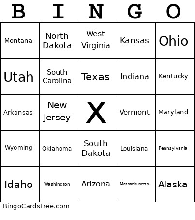 States Bingo Card