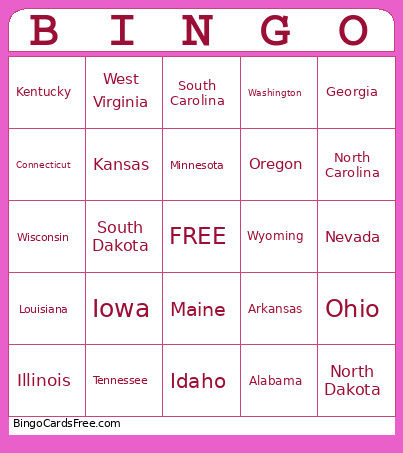 States Bingo Card