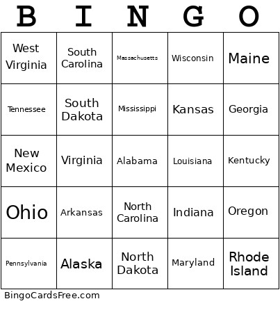 States 1 Bingo Card