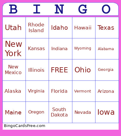 States License Plate Bingo Card 2