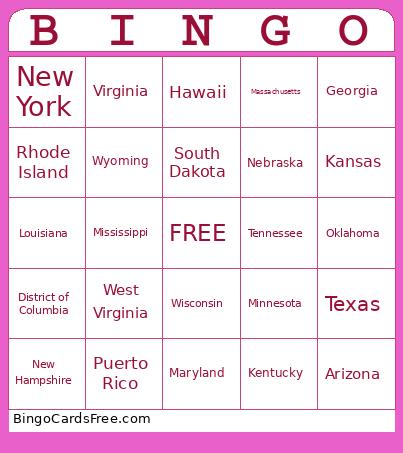 StateTest Bingo Card