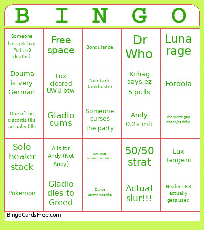 Static Night Bingo Card