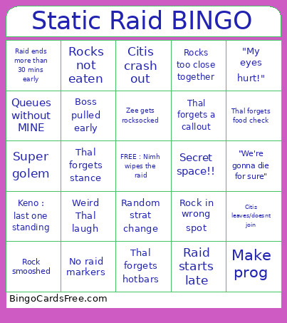 Static Raid Bingo Card