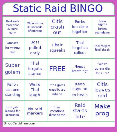 Static Raid Bingo Card