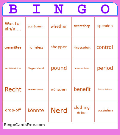Station 2 Vocabulary Bingo Card