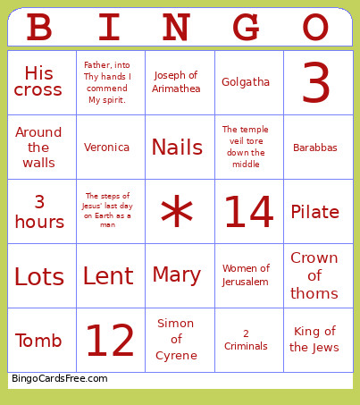 Stations Of The Cross Bingo Card