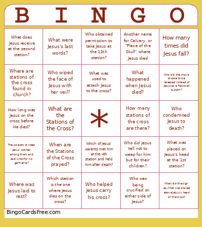 Stations Of The Cross Caller Bingo Card