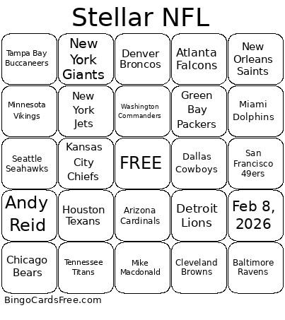 Stellar NFL Bingo Card
