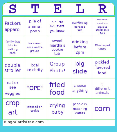 Steller On A Stick Bingo Card