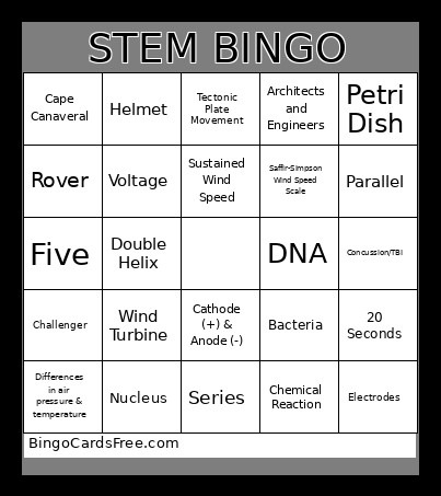 STEM Sem 1 Bingo Card
