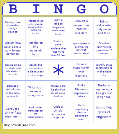 STEM Challenge Bingo Card