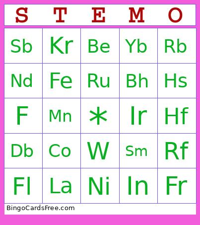 STEMO Bingo Cards Free Pdf Printable Game, Title: STEMO
