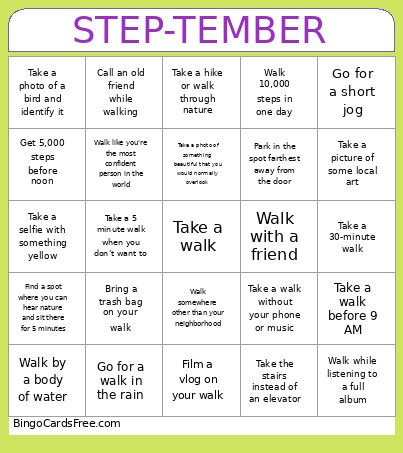 Step-tember Bingo Card