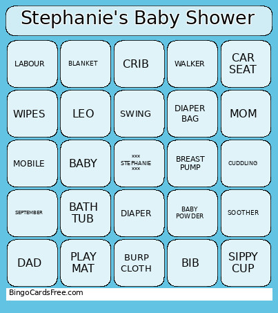 Stephanie's Baby Shower Bingo Card