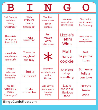 Stephens Family Christmas Bingo Card