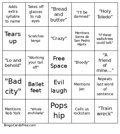 Stephensisms Bingo Card