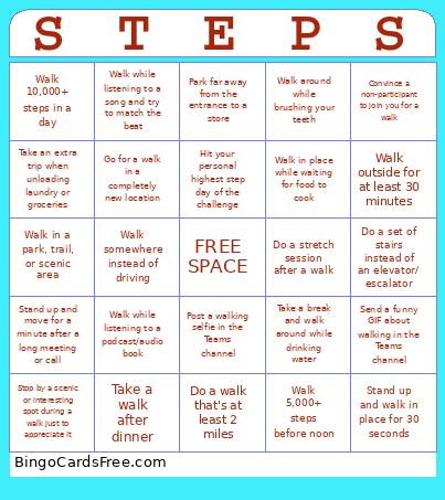 Steps Challenge Bingo Card