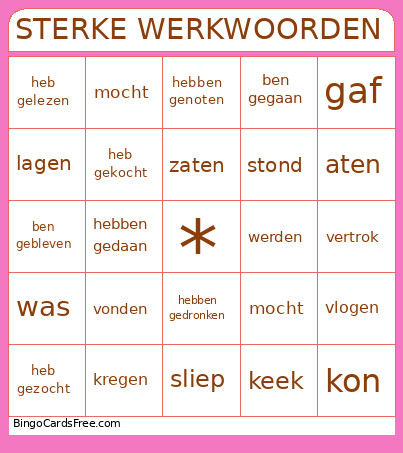 💪Sterke Werkwoorden Bingo Card