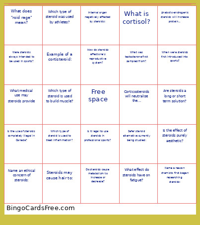 Steroid Facts Bingo Card