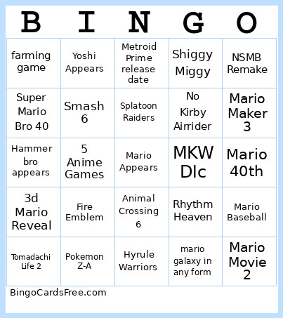 Stgsg Bingo Card