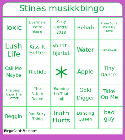 Stinas Musikkbingp Bingo Card