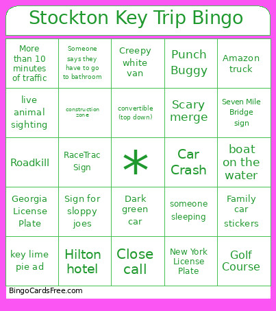 Stockton Key Trip Bingo Card