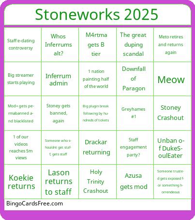 Stoneworks 2025 Bingo Cards Free Pdf Printable Game, Title: Stoneworks 2025