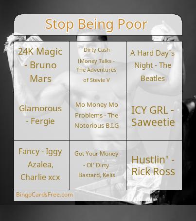 Stop Being Poor Bingo