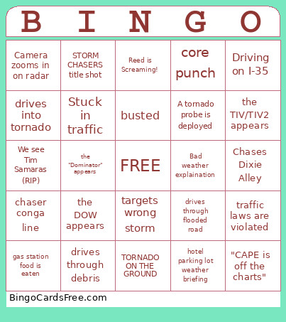 Storm Chasers Bingo Card