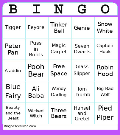 Story Book Bingo Card