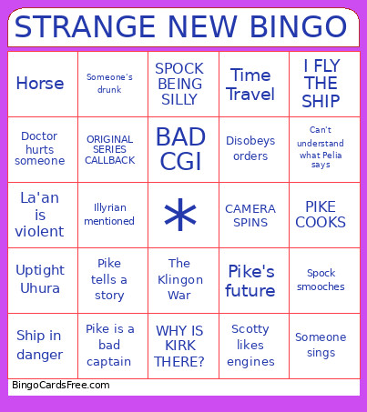 Strange New Bingo Card