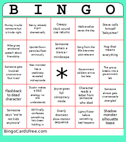 Stranger Things 1 Bingo Card