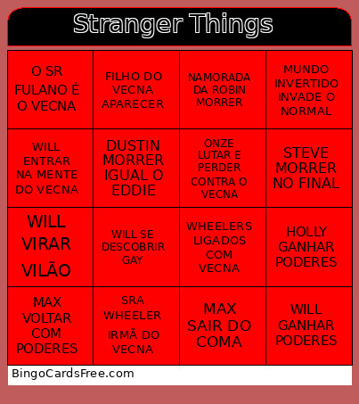 Stranger Things Bingo Card 7