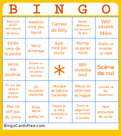 Stranger Things Bingo Card 4