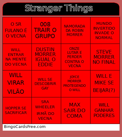 Stranger Things Bingo Card 3