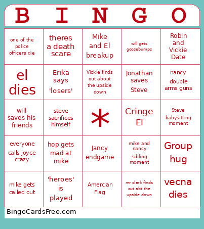 Stranger Things Bingo Card