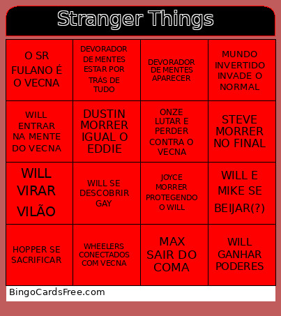 Stranger Things Bingo Card